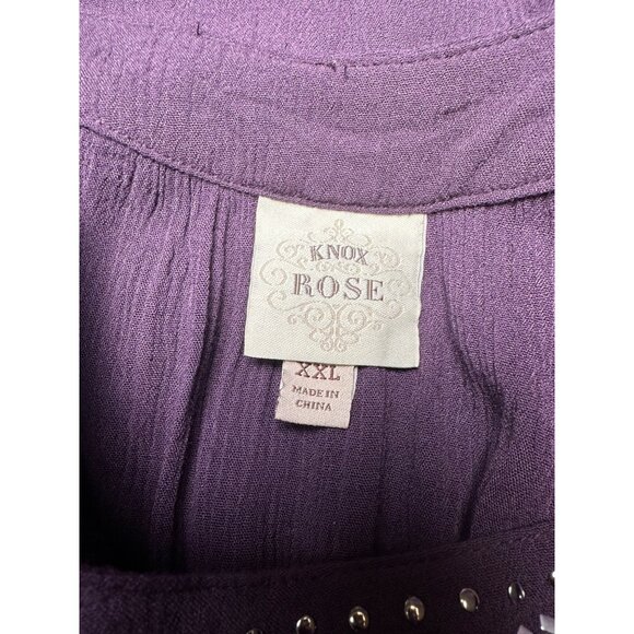 Knox Rose Purple Gauze Shift Dress XXL Cold Shoulder Studded Keyhole Boho Edgy - Picture 3 of 8